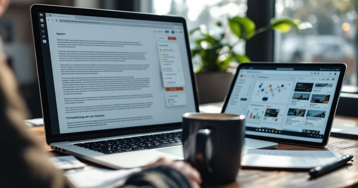 Over-the-shoulder workspace contrasting content updates with page discovery and crawl pathways