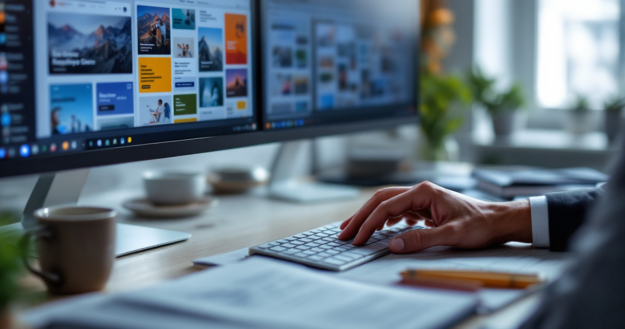 Over-the-shoulder audit scene showing similar web pages competing for indexing attention