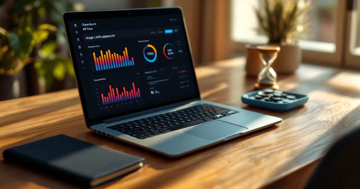 Laptop dashboard with progress indicators and hourglass symbolizing limited Google Indexing API quota