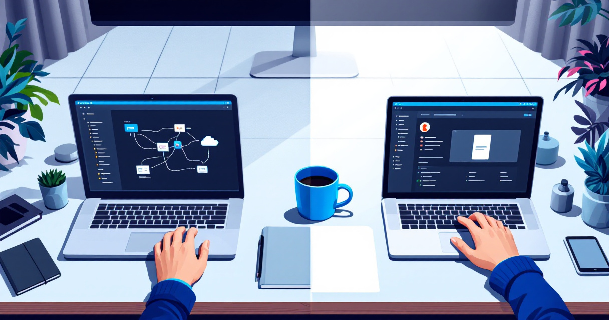 Workspace illustration contrasting automated API indexing workflow with manual search console page submission