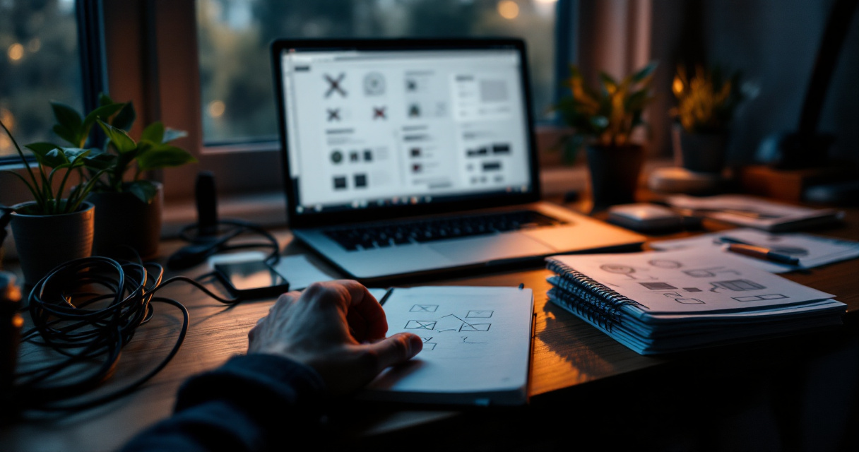 Moody desk scene showing hidden errors and false confidence in SEO automation