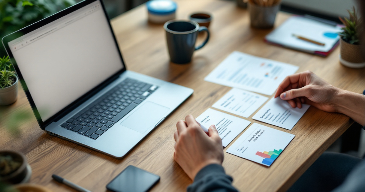 Hands sorting website page cards into controllable and uncontrollable indexing tasks on a desk