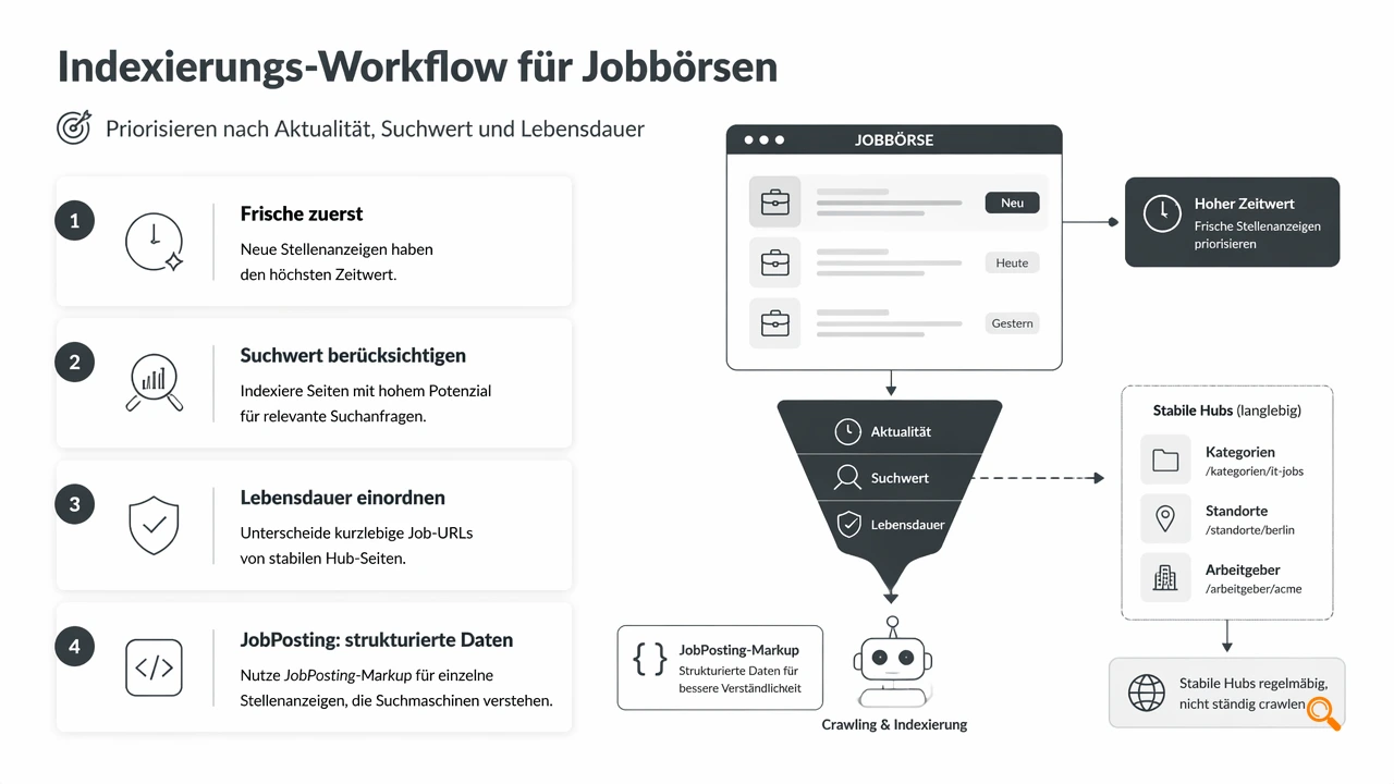 Illustration for Wie priorisiert ein Indexierungs-Workflow Jobbörsen-URLs?