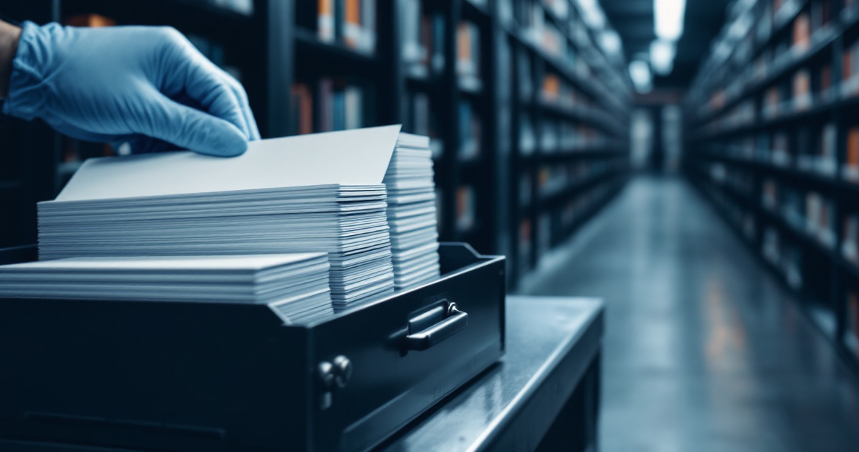 Blank webpage cards entering an archive tray but only some reaching index shelves