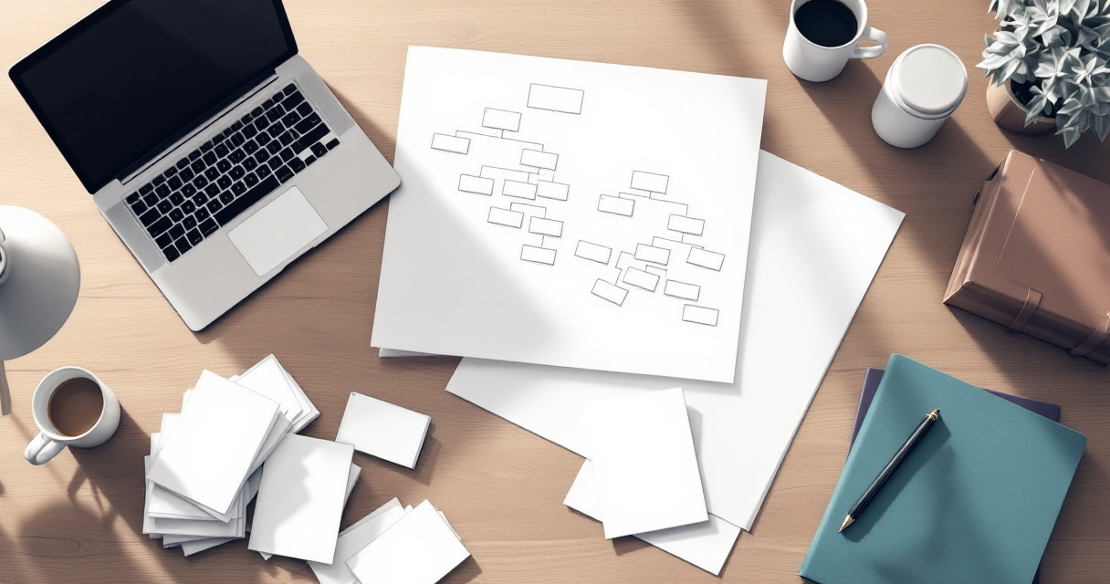 Visual metaphor of organizing website pages into a structured sitemap before search engine discovery