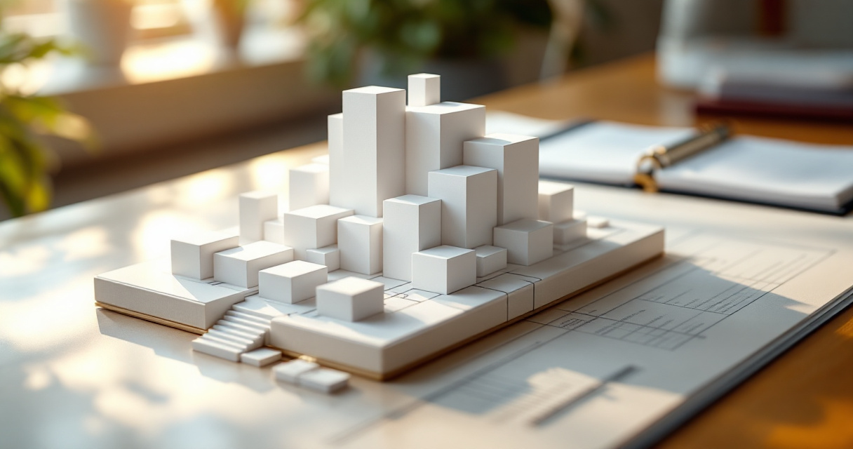 Structured sitemap foundation represented by connected page blocks on a stable base