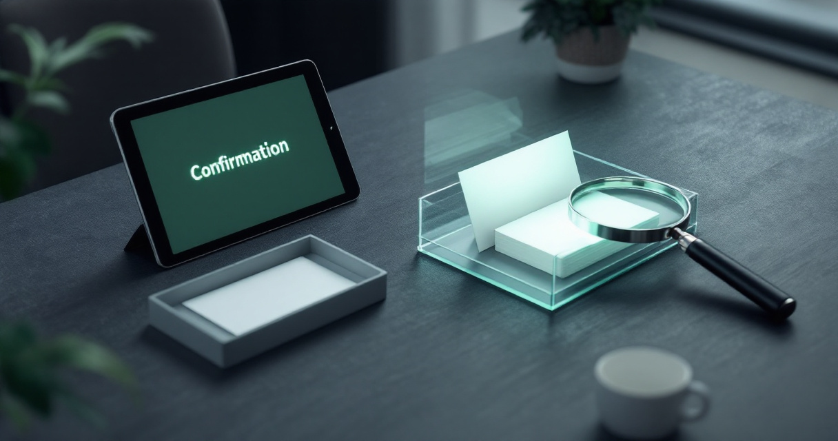 Separate API acceptance signal from search visibility using confirmation and magnified result cards