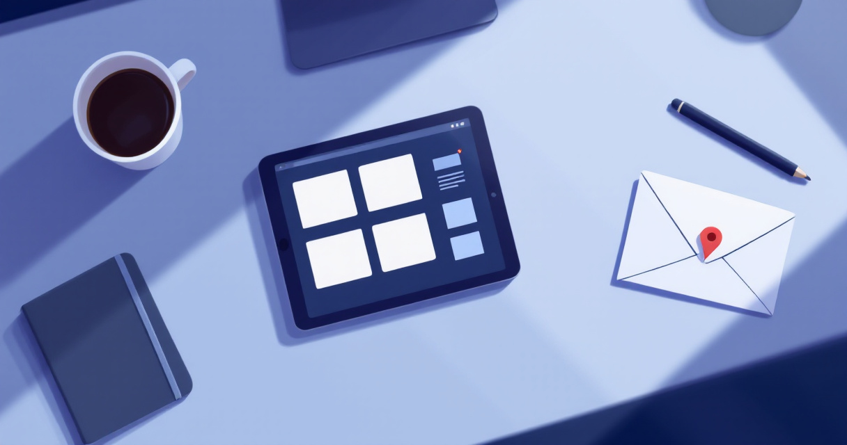 Tablet showing discovered webpage thumbnails on a desk, symbolizing pages known but not yet crawled