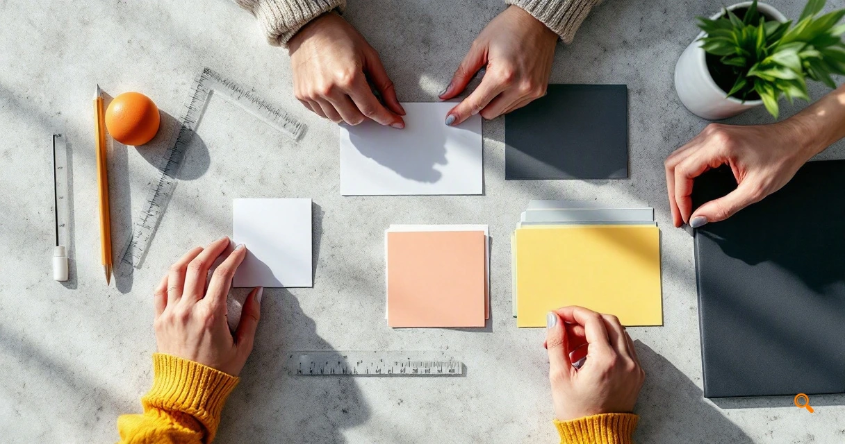 Hands sorting product, collection, and blog page cards for URL indexing checks