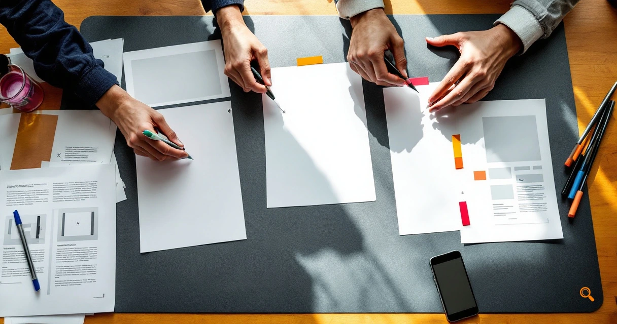 Hands sorting webpage mockups to choose the right soft 404 indexing fix