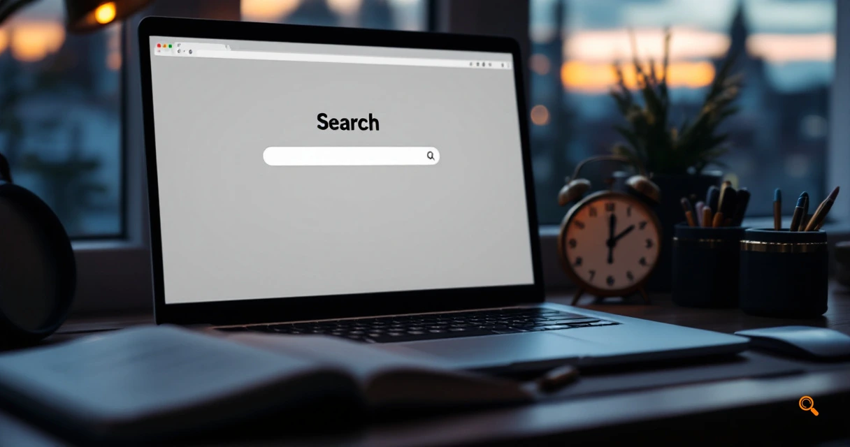 Blank search results on a laptop suggest a website missing from Bing visibility