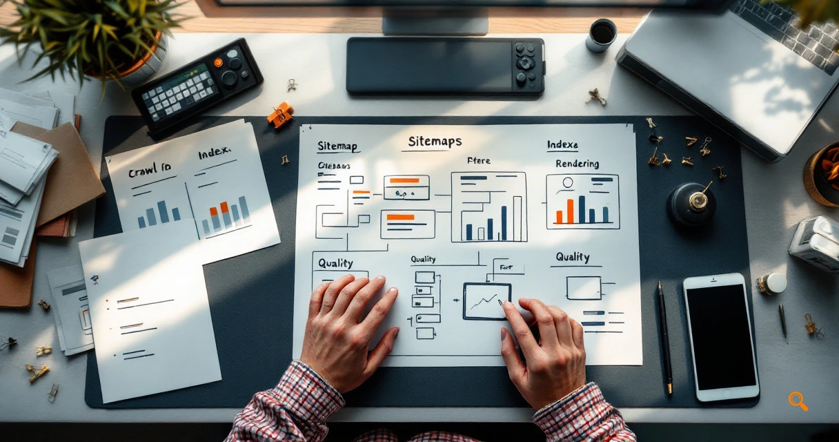 Hands organize site audit materials to diagnose Bing indexing issues methodically