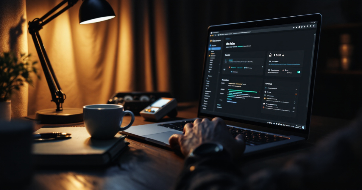 Over‑the‑shoulder SEO workspace adjusting restrictive website settings that prevent search engine indexing