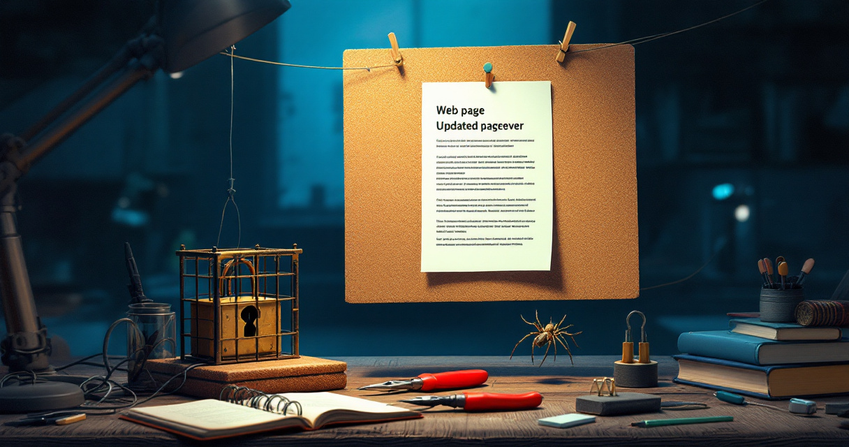 Spider crawler blocked by locks and barriers before reaching an updated webpage