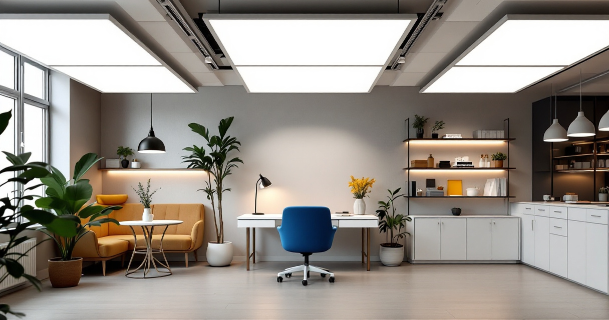 Commercial showroom comparing warm, neutral, and cool Kelvin lighting for different business spaces