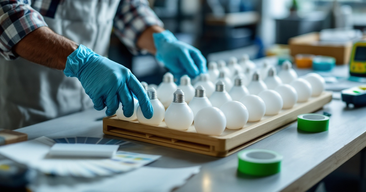 Buyer sorting LED samples to avoid mismatched Kelvin specifications in commercial lighting