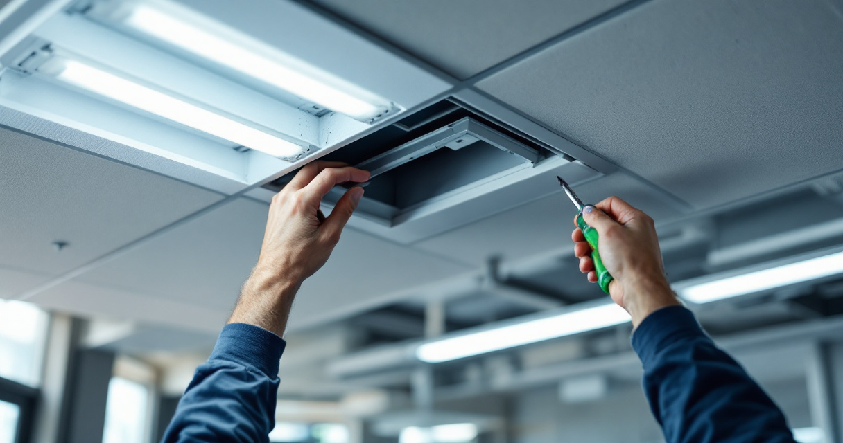 Three drop ceiling troffer upgrade paths shown during a fluorescent to LED retrofit