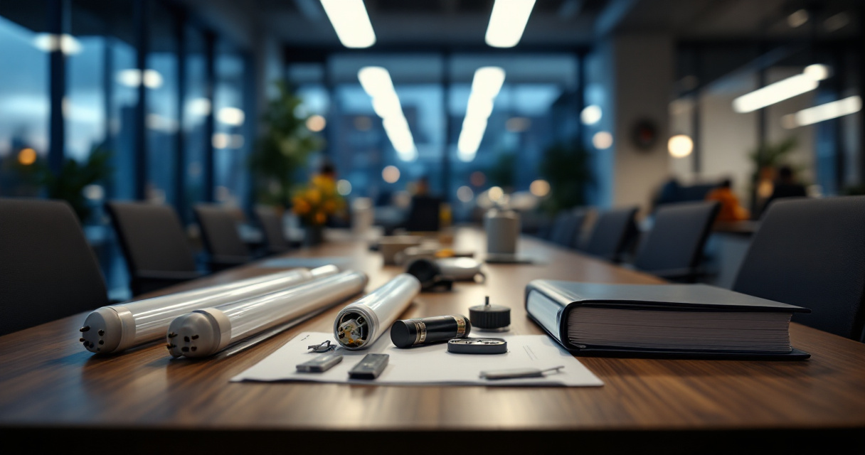 Modern office with LED troffers and reduced maintenance materials after fluorescent retrofit