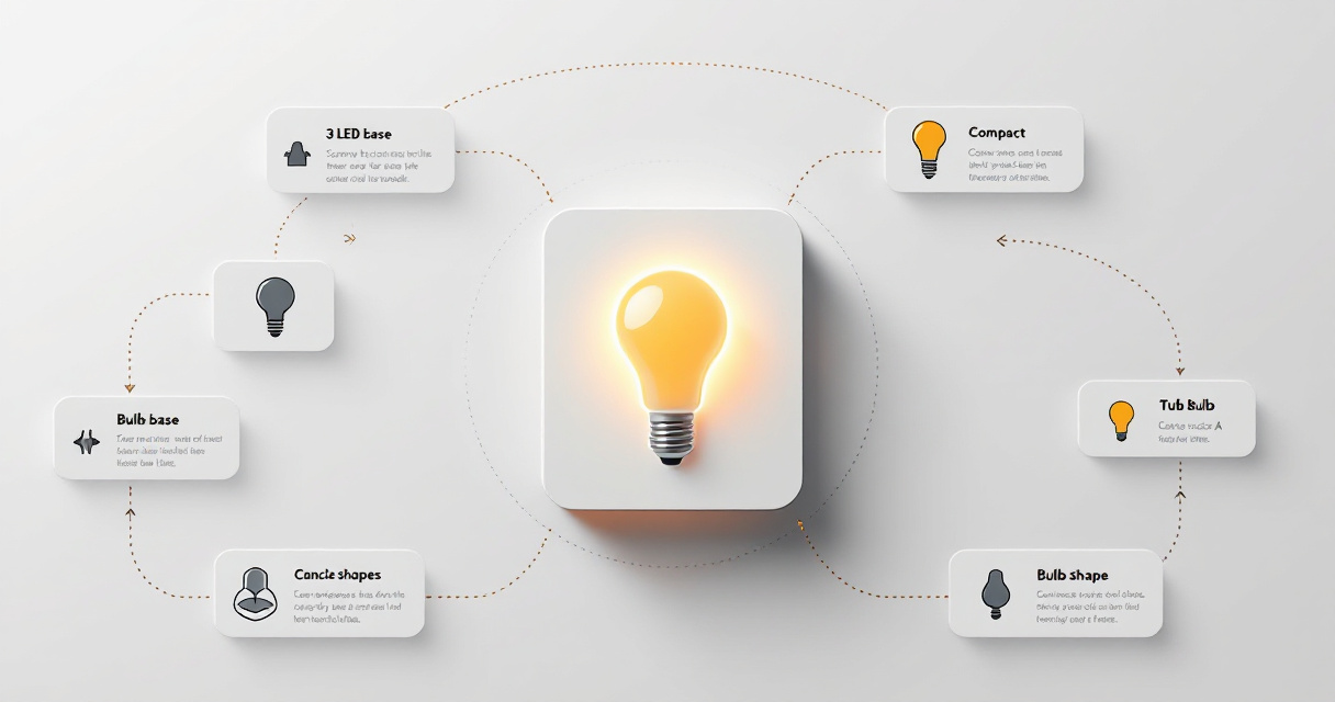 Infographic showing how to choose LED lamp bulbs by base, shape, color temperature, fit, compatibility, and sourcing.