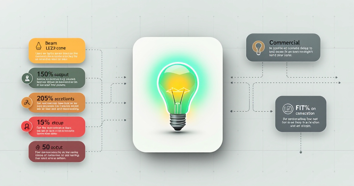 Infographic showing commercial LED bulb selection, applications, retrofit risks, and future buying trends.