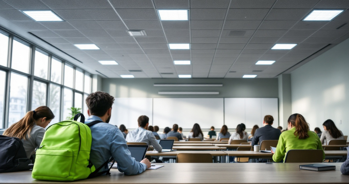 Modern classroom with balanced LED panel lighting supporting comfortable learning environment
