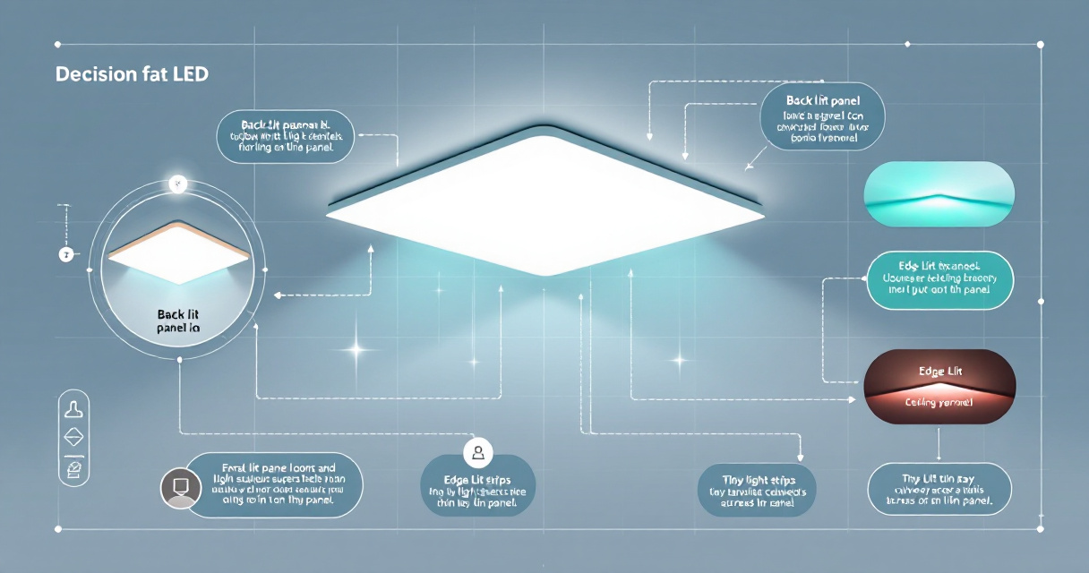 Infographic showing how to choose commercial LED panel lights by panel type, specifications, installation needs, and quick selection steps.