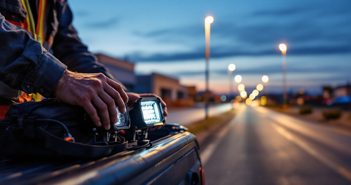 Lighting options and beam patterns being compared for commercial LED shoebox lights