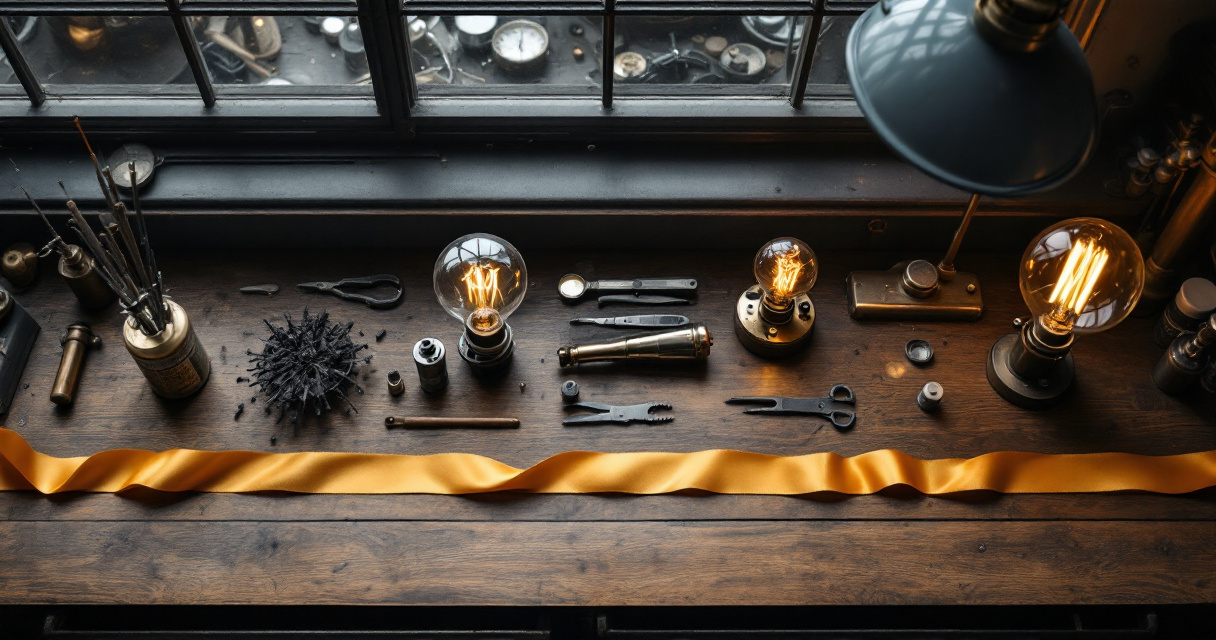 Victorian lighting experiments arranged as a visual timeline of early electric bulb development