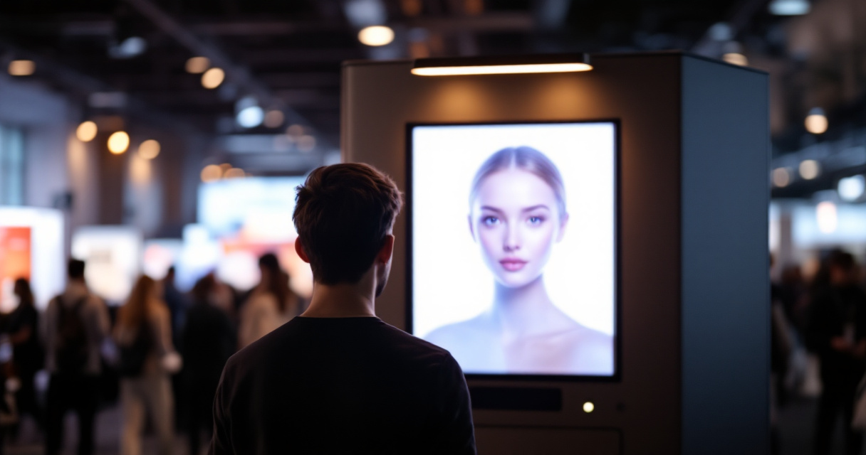 Premium AI photobooth activation demonstrating personalized conference engagement without visible branding