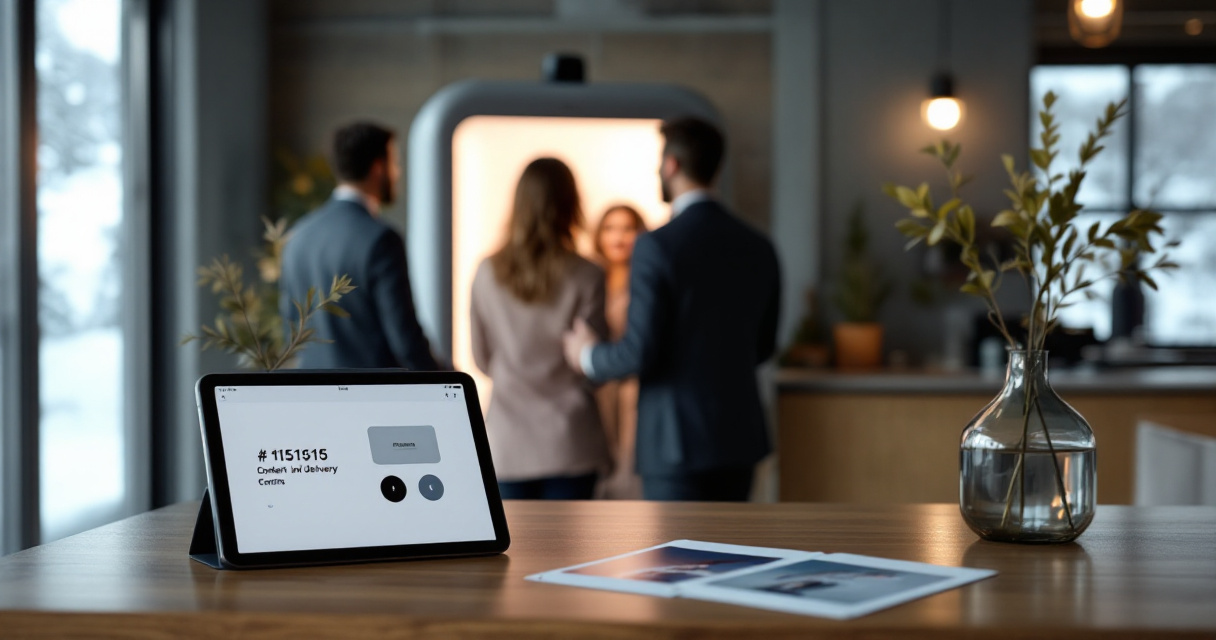Corporate AI photobooth setup capturing guest photos and permission-based lead details