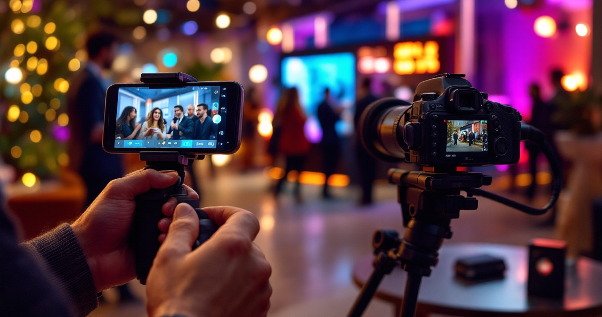 Event content captured in multiple formats around an AI photobooth for repurposing