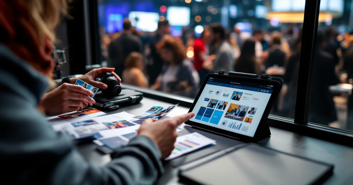 Corporate event debrief with AI photobooth assets and video planning focused on business outcomes