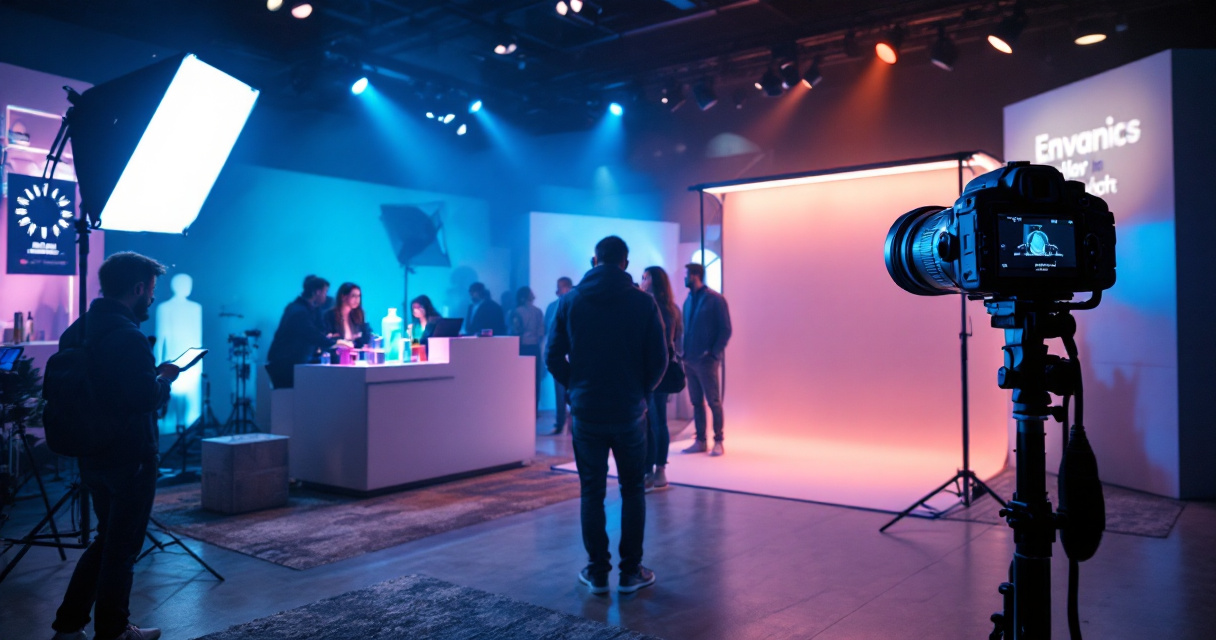 Photographer adjusting controlled lighting at a brand activation with AI photo booth