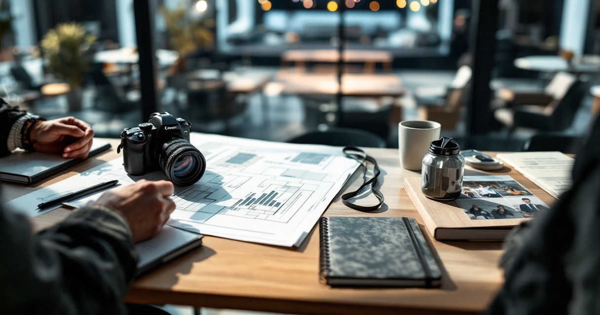 Pre-event planning table for internal company event photography strategy in a corporate venue