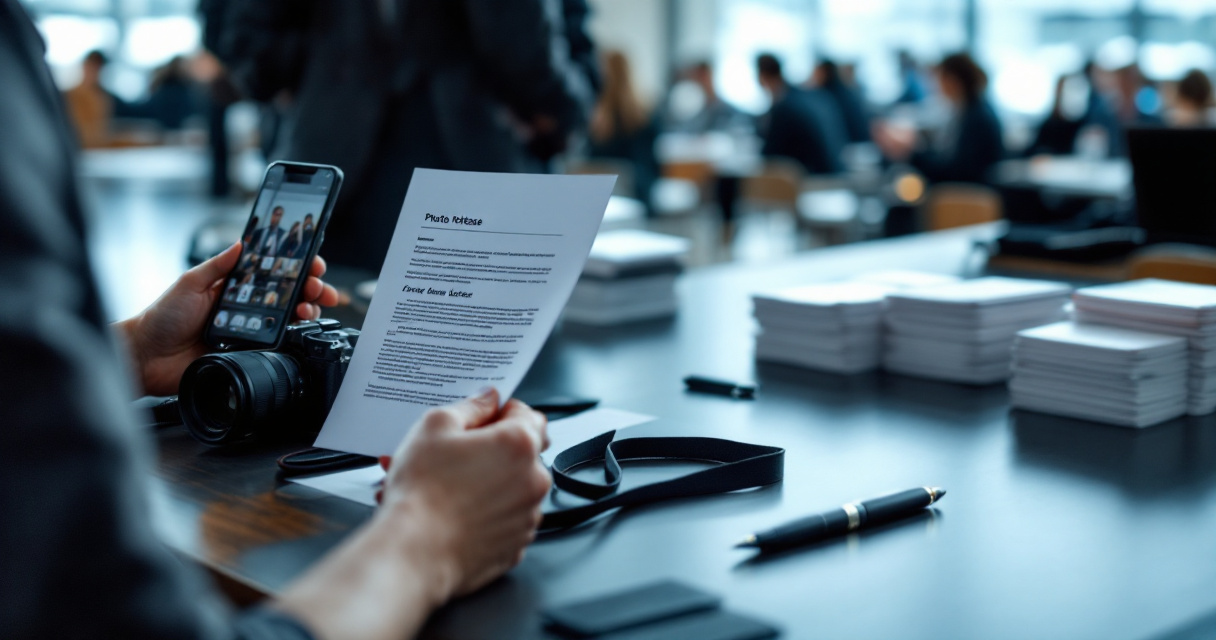 Corporate event check-in desk with camera and photo consent paperwork in Switzerland