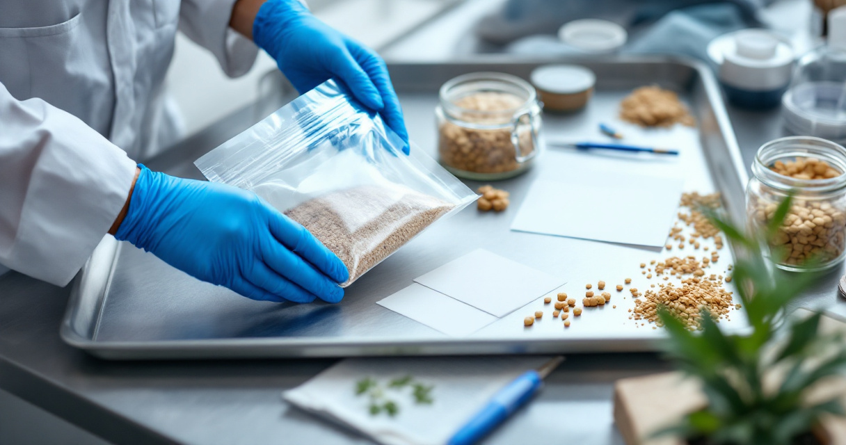 Food packaging safety inspection with recyclable film samples and sealed pouch