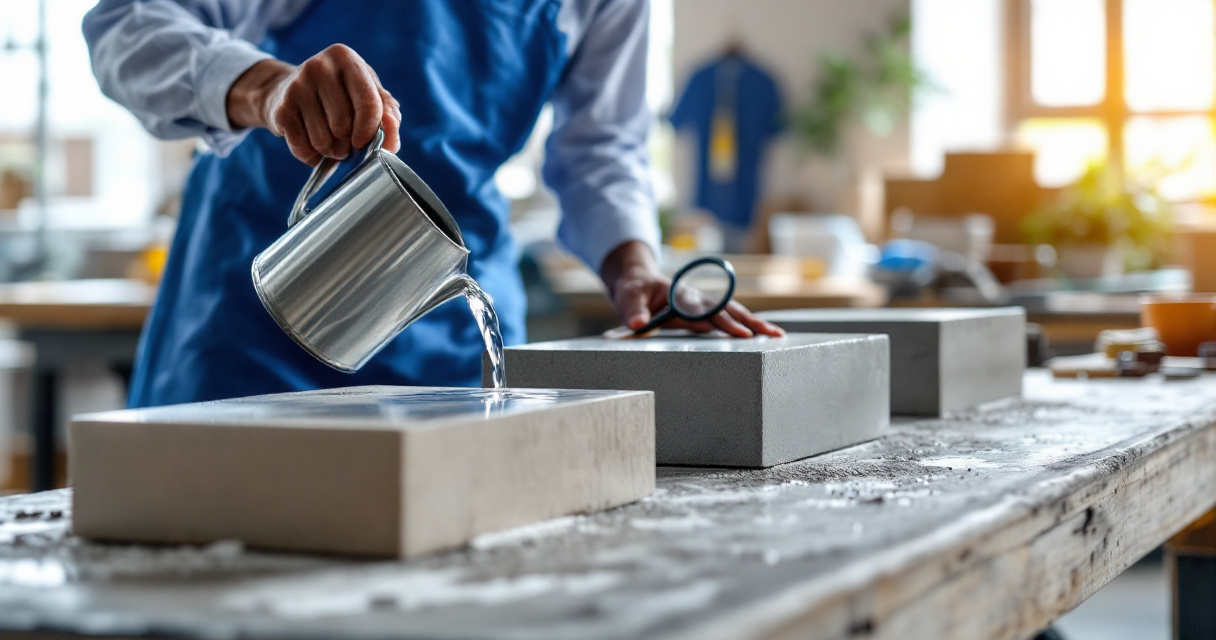 Concrete test samples in a Kenyan workshop demonstrating durability and surface performance research
