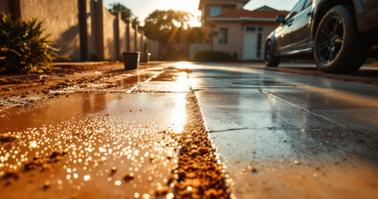 Comparison of matte penetrating sealer and glossy acrylic sealer on a Kenyan driveway