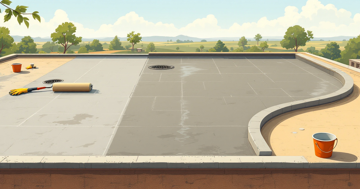 Illustration of concrete roof waterproofing categories including liquid coating and bitumen membrane