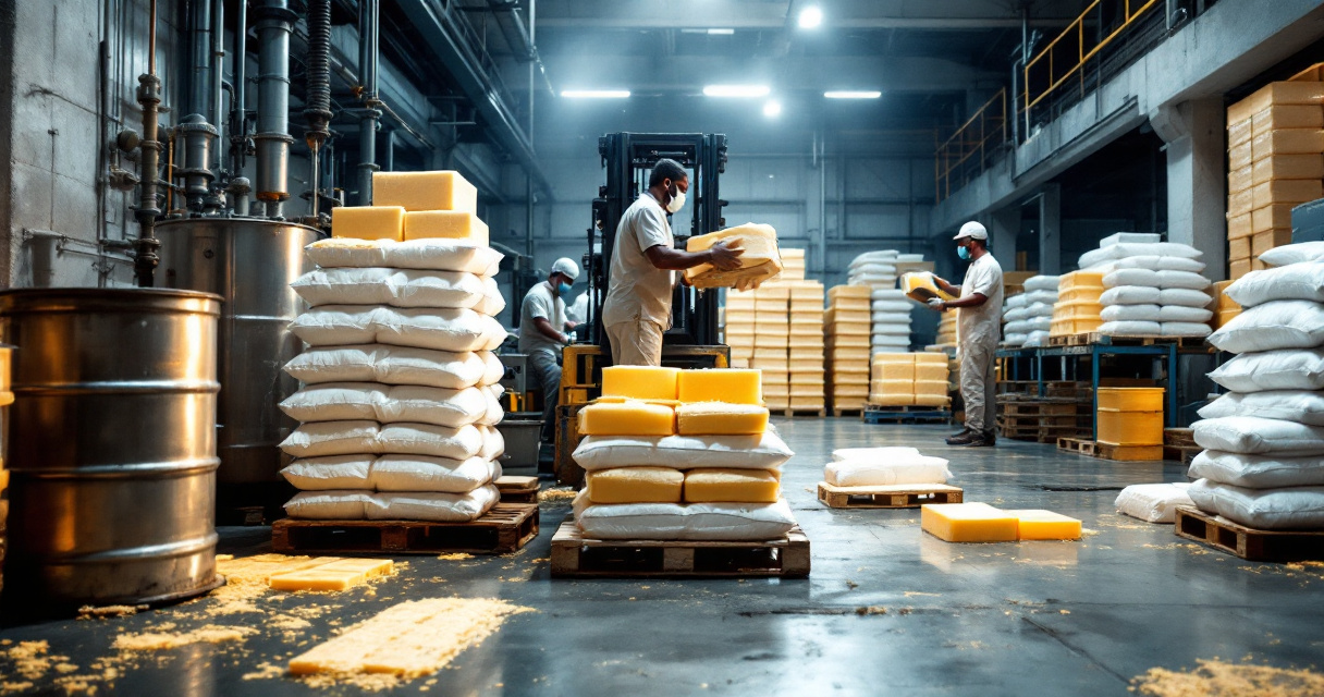 Organized wax sourcing and handling inside a Kenyan industrial facility