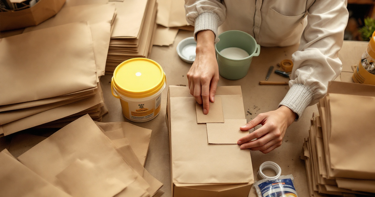 Water-based adhesive and kraft paper bags arranged for recyclable packaging production