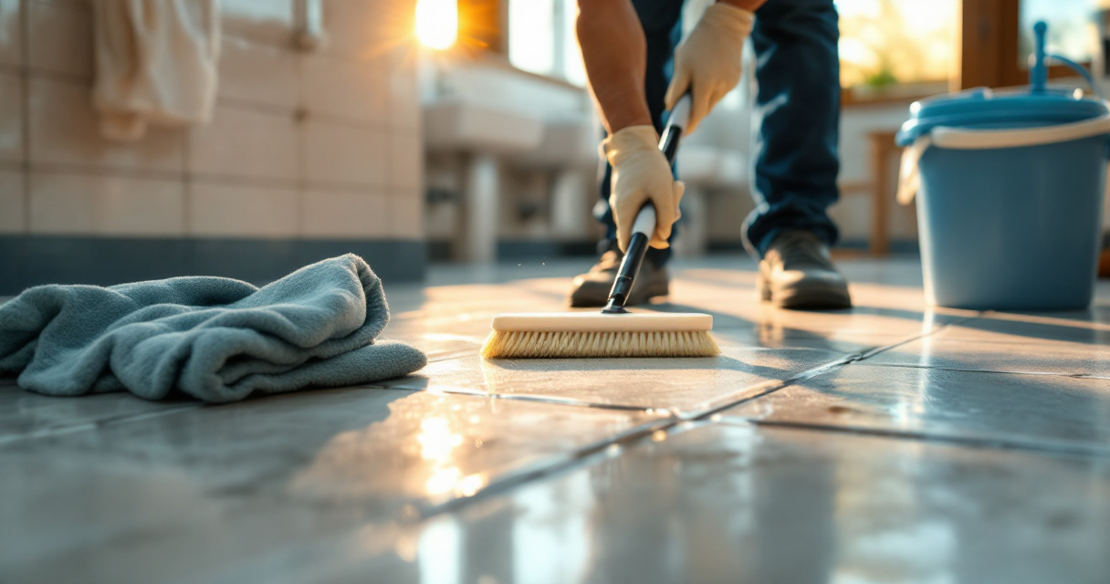 Safe hospital grout restoration using soft brush, microfiber cloth, and controlled rinsing