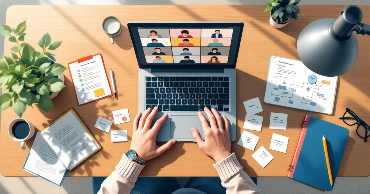 Career changer organizing a peer learning roadmap with online study group and project materials