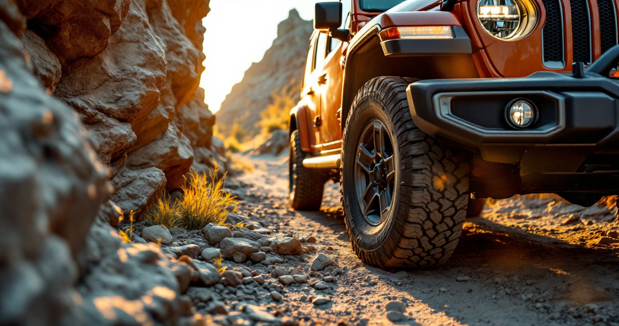 Jeep on rocky trail showing skid plates and sliders before cosmetic upgrades