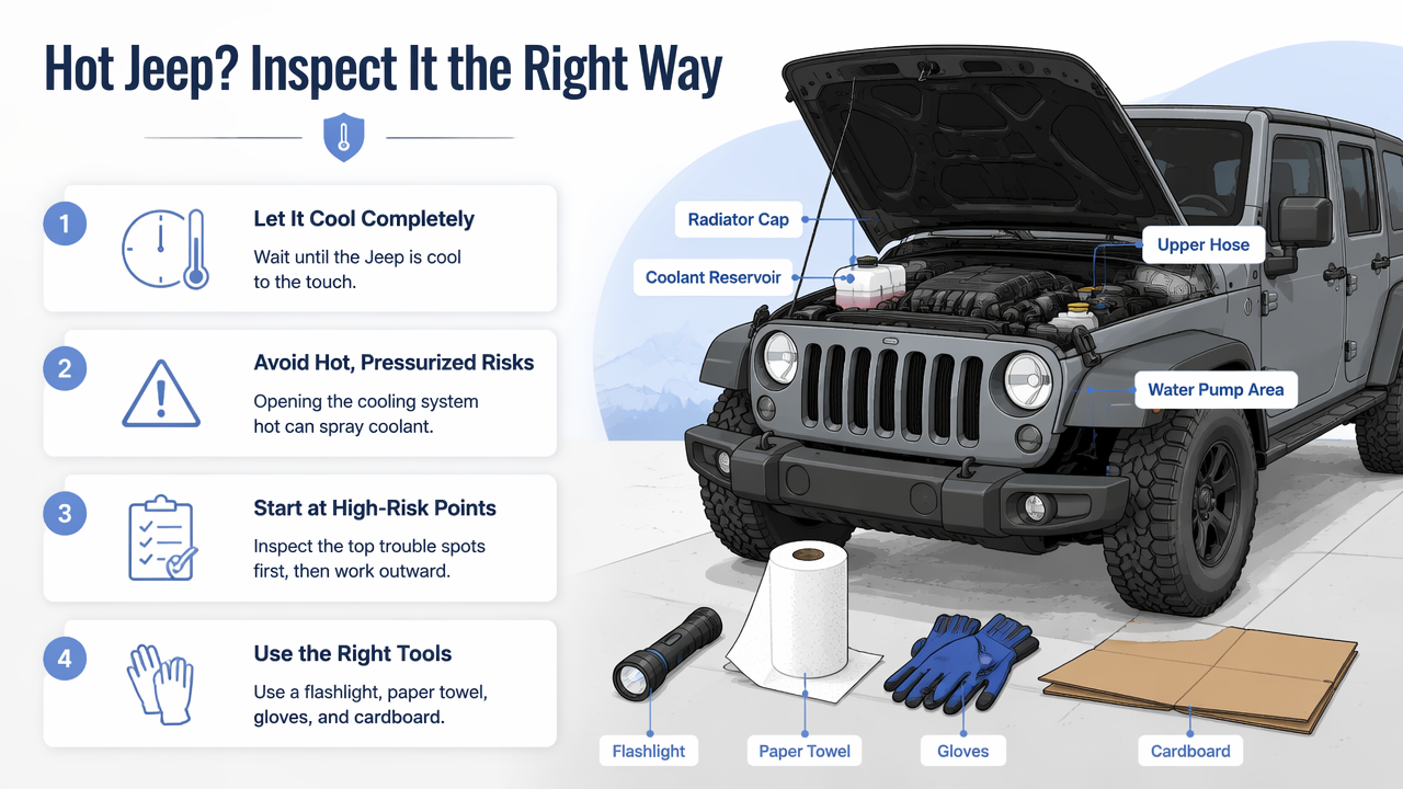 Illustration for How should you inspect the cooling system safely?