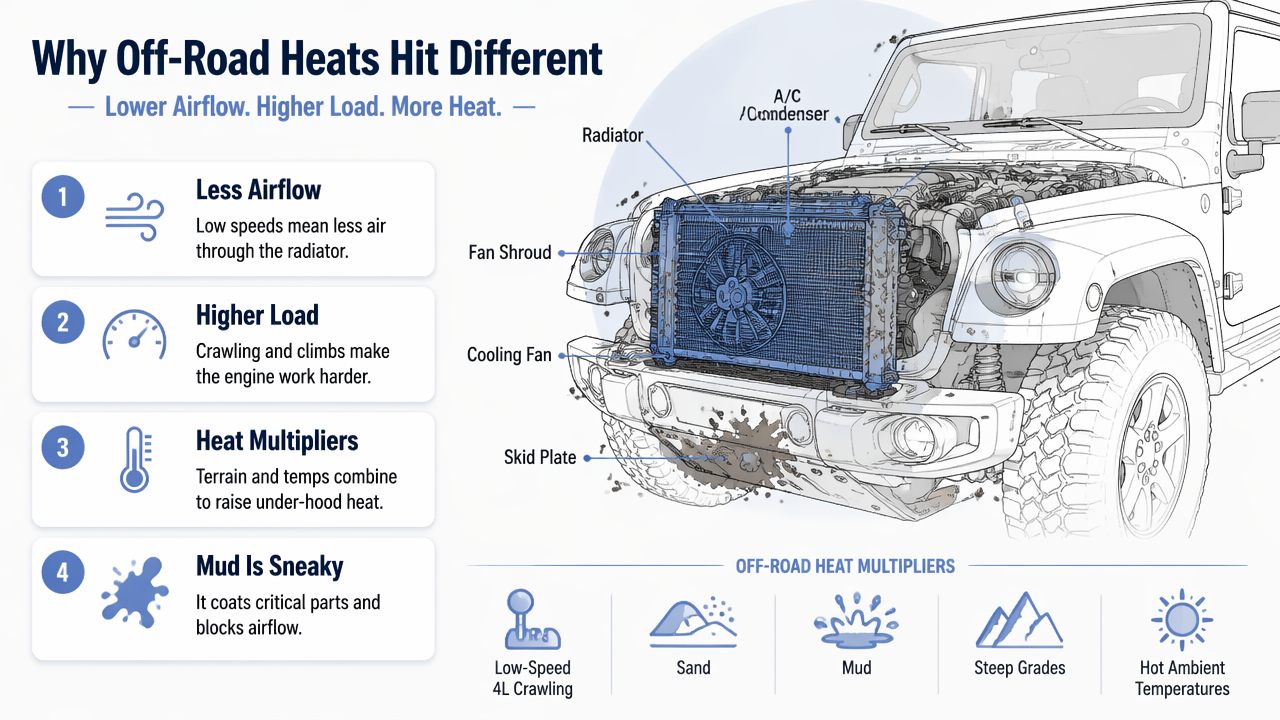 Illustration for How do off-road conditions make coolant smells worse?