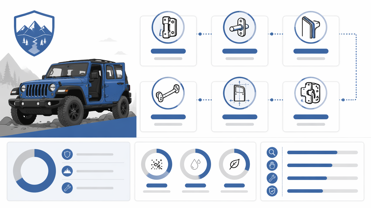 Infographic summarizing key insights about Jeep Door Won&rsquo;t Close Right After Off Road? Check These First