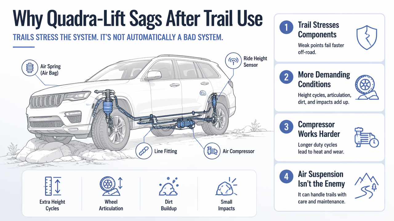 Illustration for Why does Quadra-Lift sag after rocks, ruts, or mud?