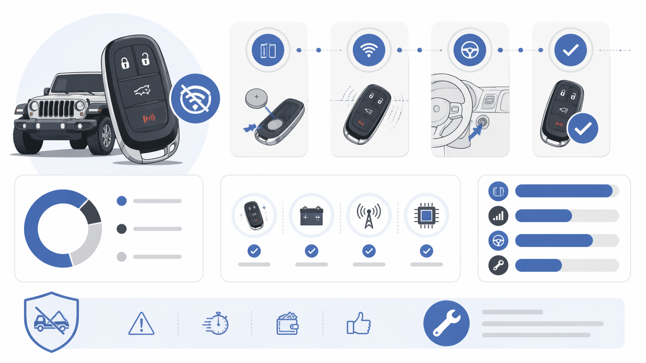Infographic summarizing key insights about Jeep Key Fob Not Detected After Battery Change: Fast Fixes Before You Tow