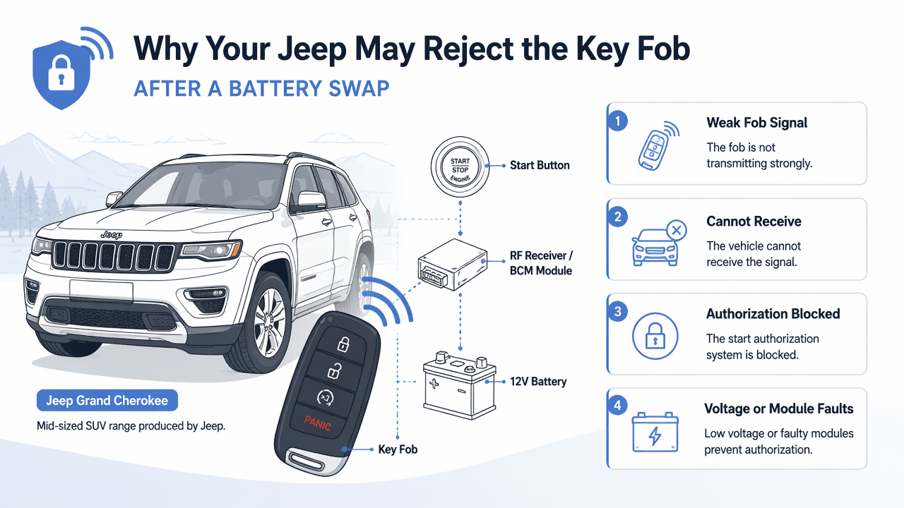 Illustration for Why does a Jeep key fob not detected after battery change happen?